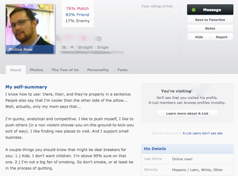 male profile for dating site
